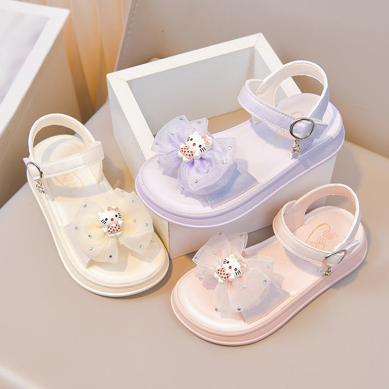Girls Thick Sole Bow Rhinestone Princess Sandals