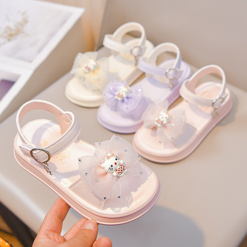 Girls Thick Sole Bow Rhinestone Princess Sandals