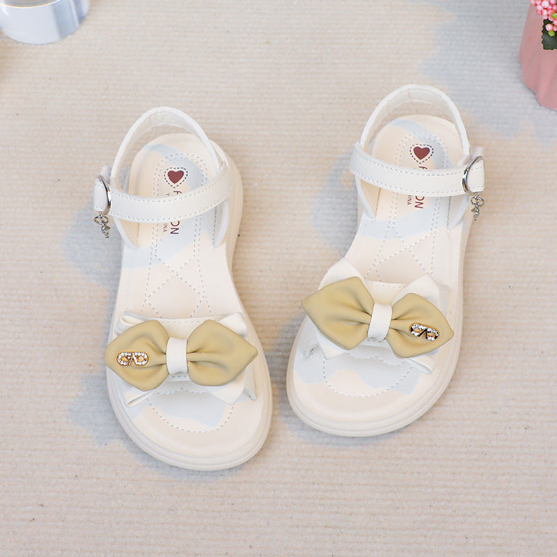 Girls Bow Rhinestone Soft Sole Sandals Summer Beach Shoes