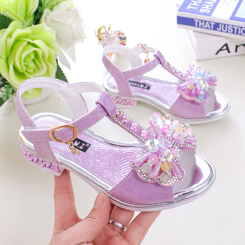 Girls Crystal Princess Sandals Soft Sole Dance Dress Shoes