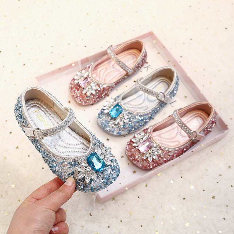 Girls Bow Sequin Princess Flats Dress Shoes