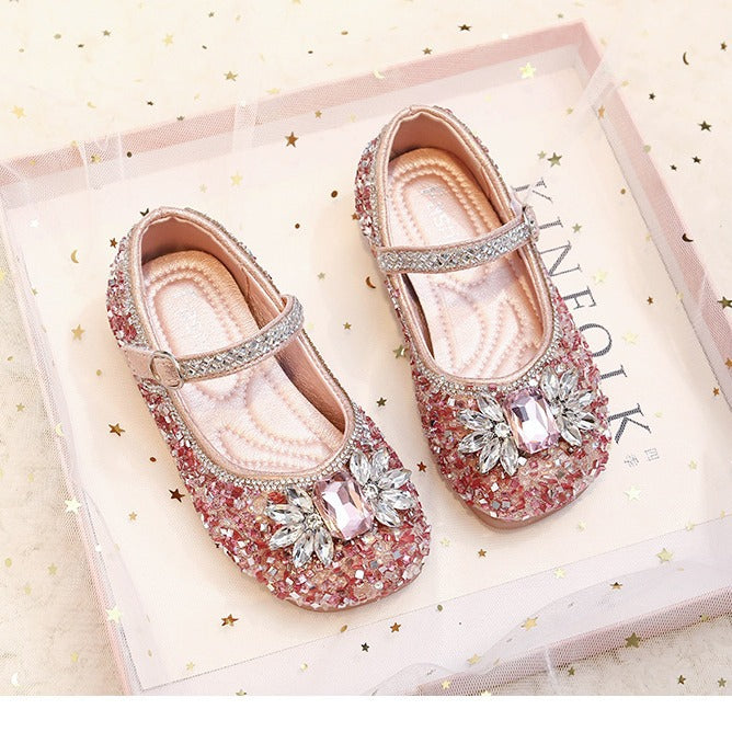 Girls Bow Sequin Princess Flats Dress Shoes