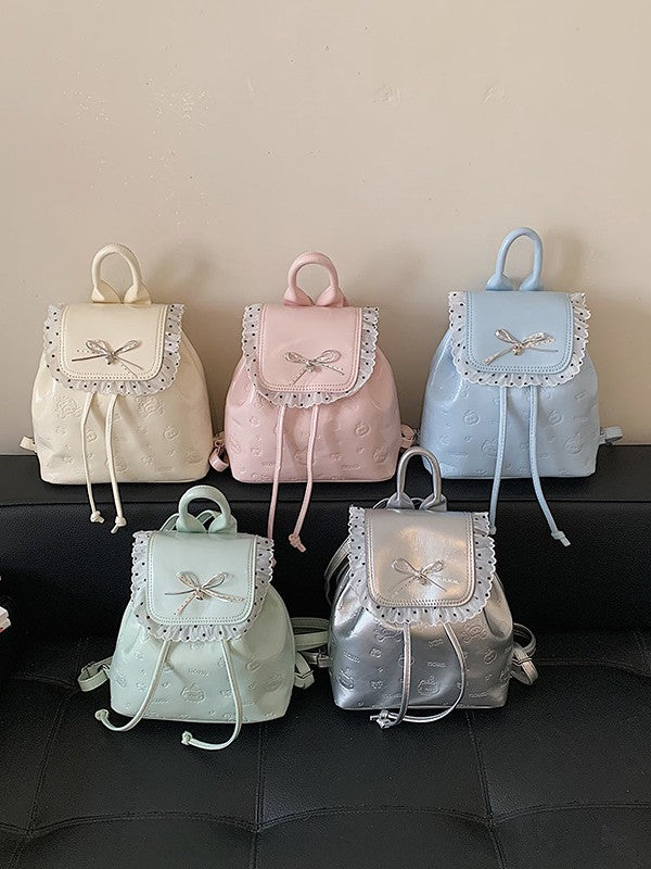 Girls Ballet Style Lace Trim Textured Mini Backpack