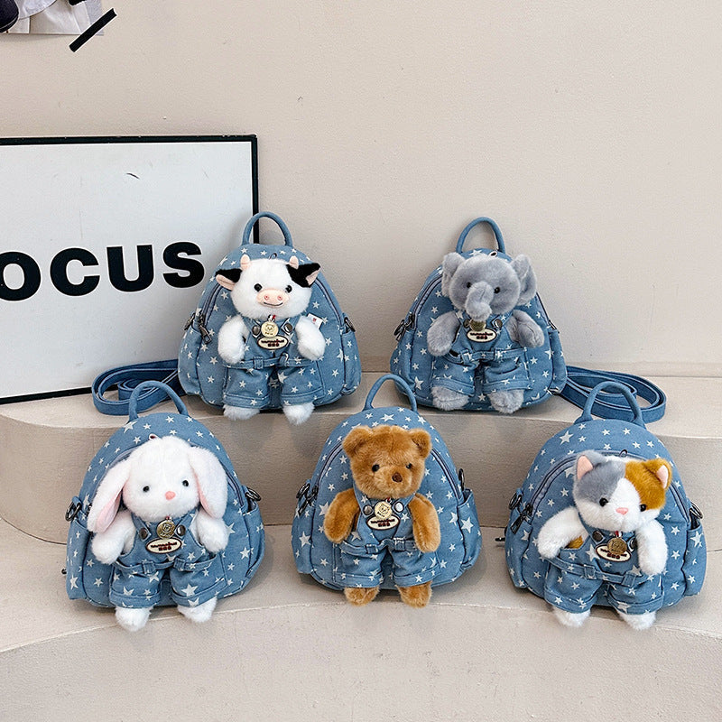 Kids Bear Rabbit Denim Backpack Cute Kindergarten School Bag