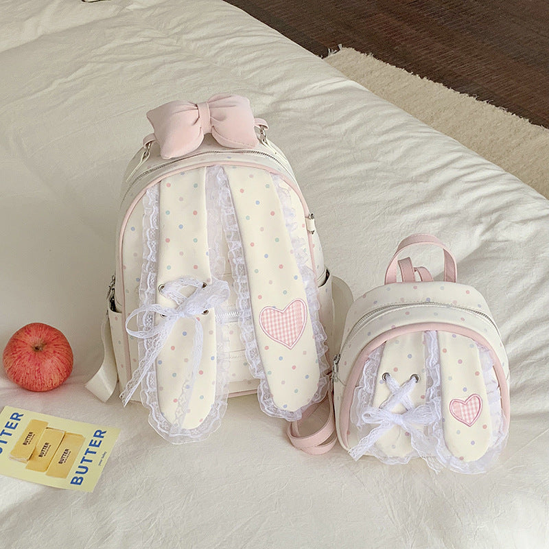 Korean Bunny Ears Polka Dot Backpack for Girls