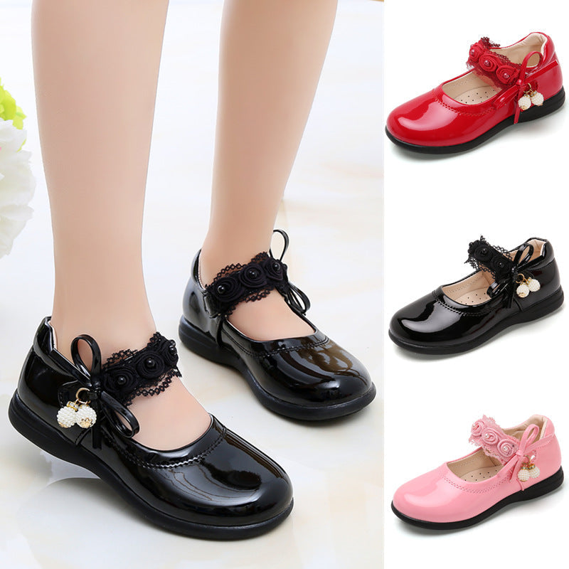 Girls Korean Style Soft Sole Black Princess Dress Shoes