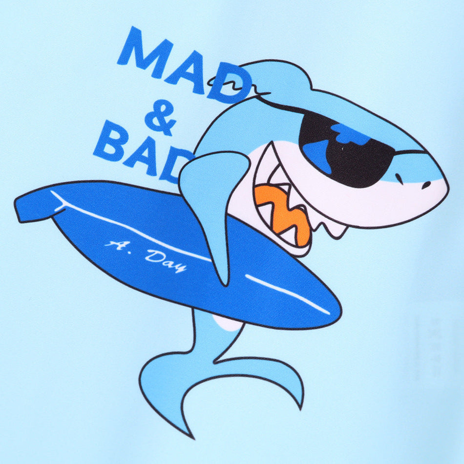 Boys Cartoon Shark Long Sleeve Swimsuit Set