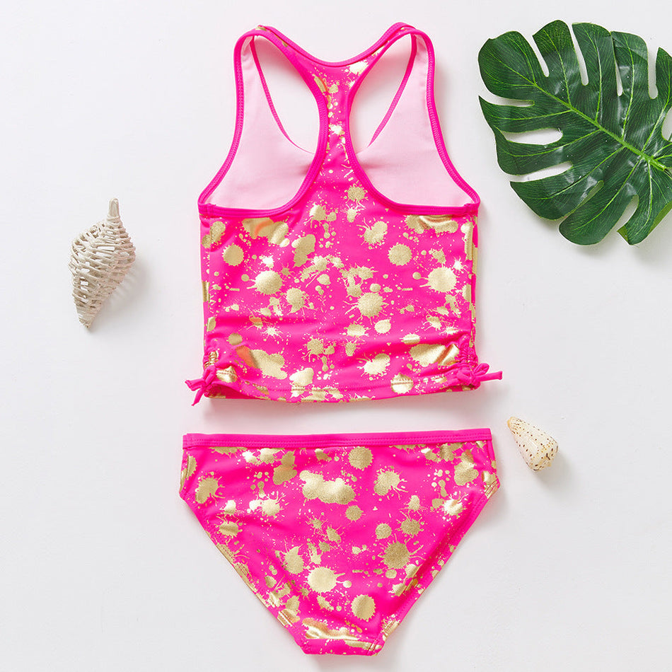 Girls Metallic Nylon Two Piece Swimsuit Set