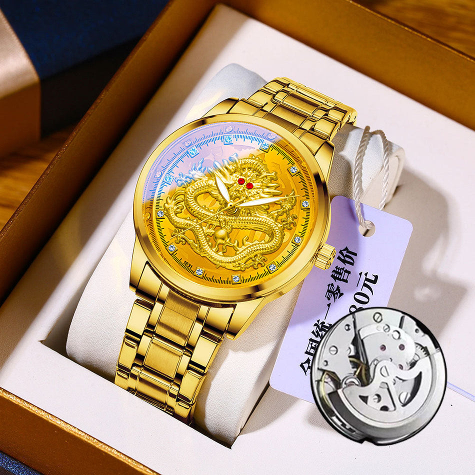 Luxury Men's Golden Dragon Mechanical Watch with Luminous Dial