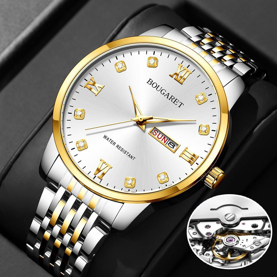 Men's Automatic Mechanical Watch with Large Dial & Calendar