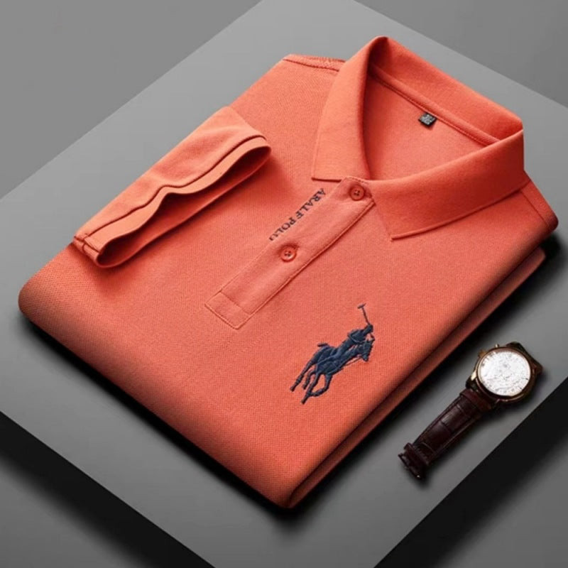 Men's Embroidered Polo Shirt Loose Fit Short Sleeve Top