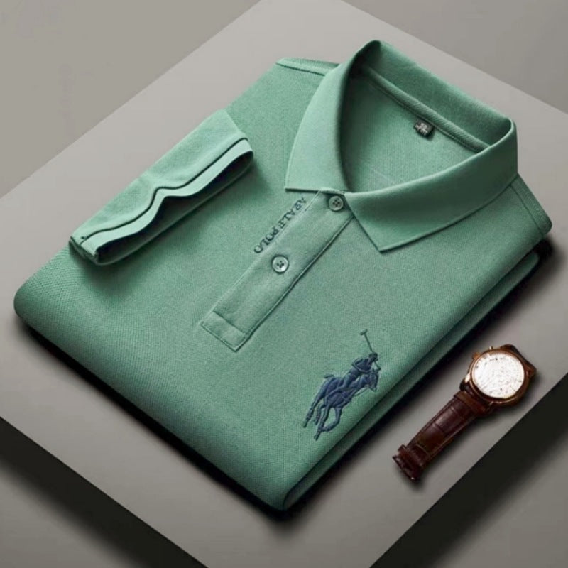 Men's Embroidered Polo Shirt Loose Fit Short Sleeve Top