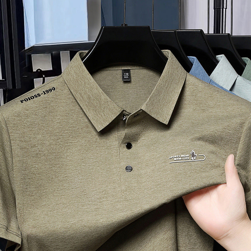 Men's Breathable Solid Color Polo Shirt Short Sleeve Casual