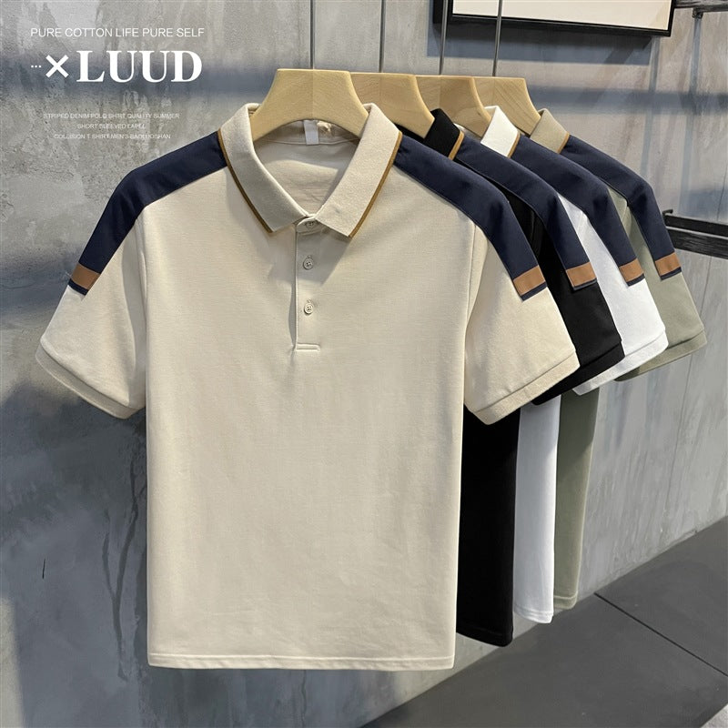 Men's Color-Block Short Sleeve Collared Polo Shirt