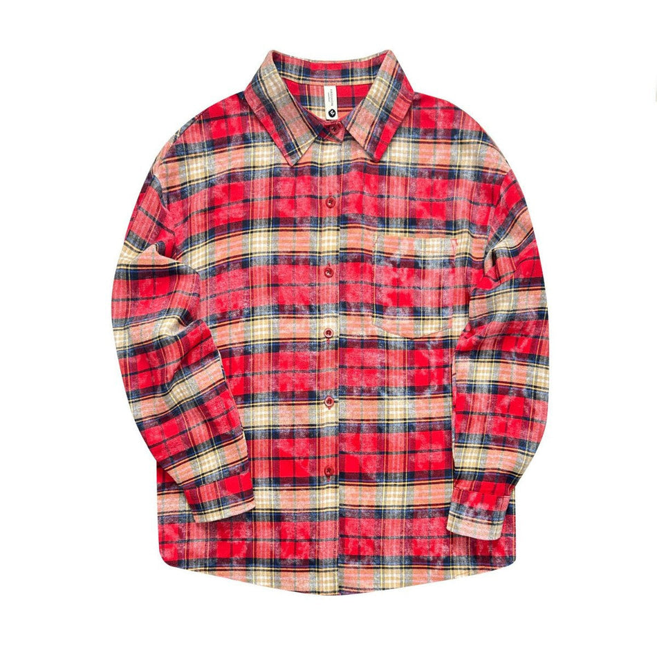 Women's Retro Plaid Long Sleeve Loose Fit Shirt