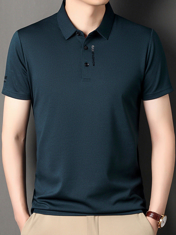 Men's Ice Silk Polo Shirt Breathable Short Sleeve Casual Tee