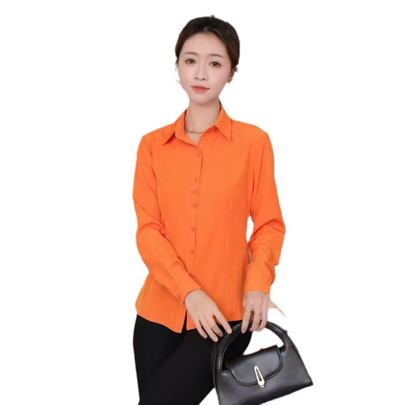 Women's Glossy Long Sleeve Button-Up Office Shirt