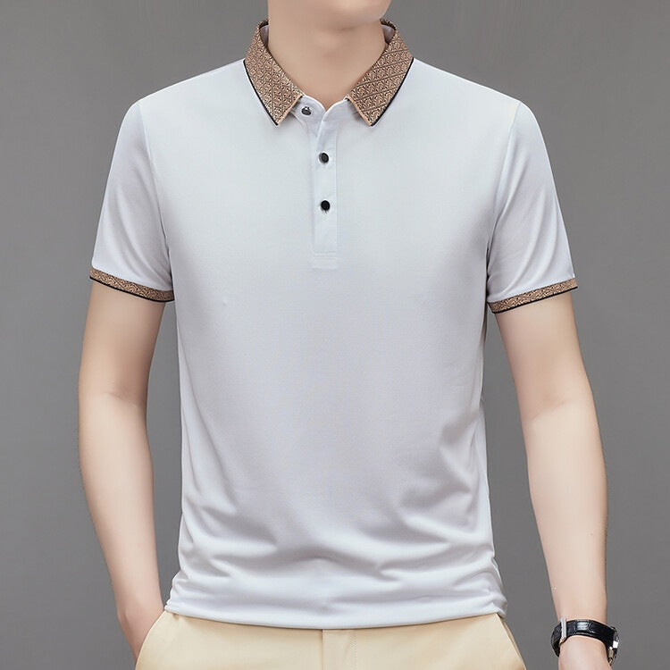 Men's Slim-Fit Long Sleeve Polo Shirt Stretch Casual Lapel Top