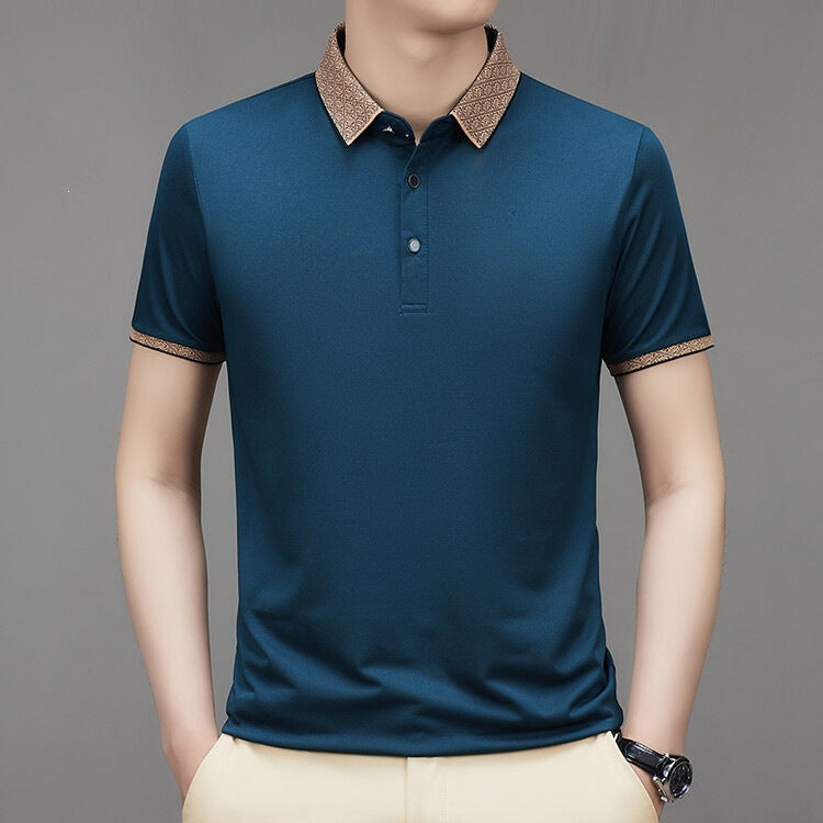 Men's Slim-Fit Long Sleeve Polo Shirt Stretch Casual Lapel Top