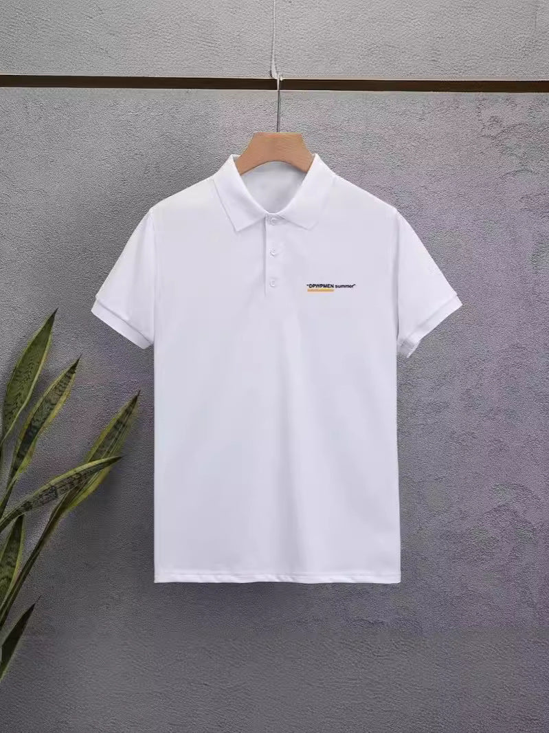 Men's Letter Print Polo Shirt Short Sleeve Korean Style Casual