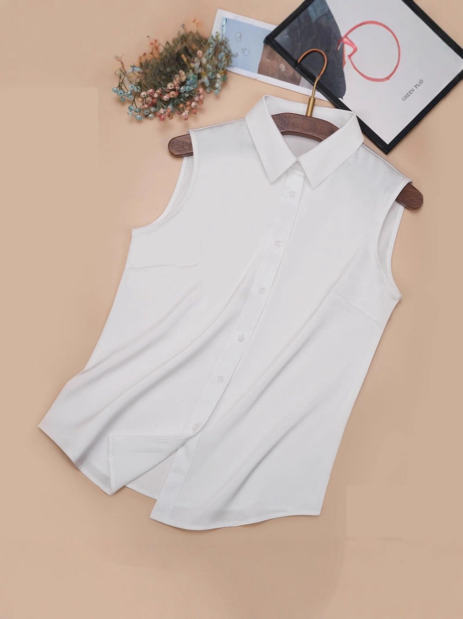 Women's Sleeveless Collared Blouse Elegant Button-Up Shirt