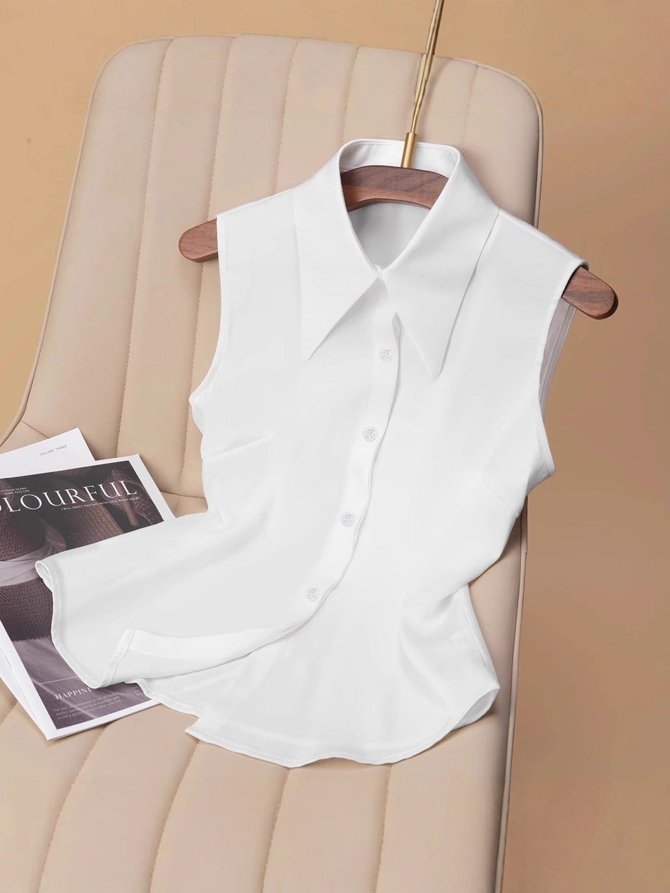 Women's Sleeveless Collared Blouse Elegant Button-Up Shirt