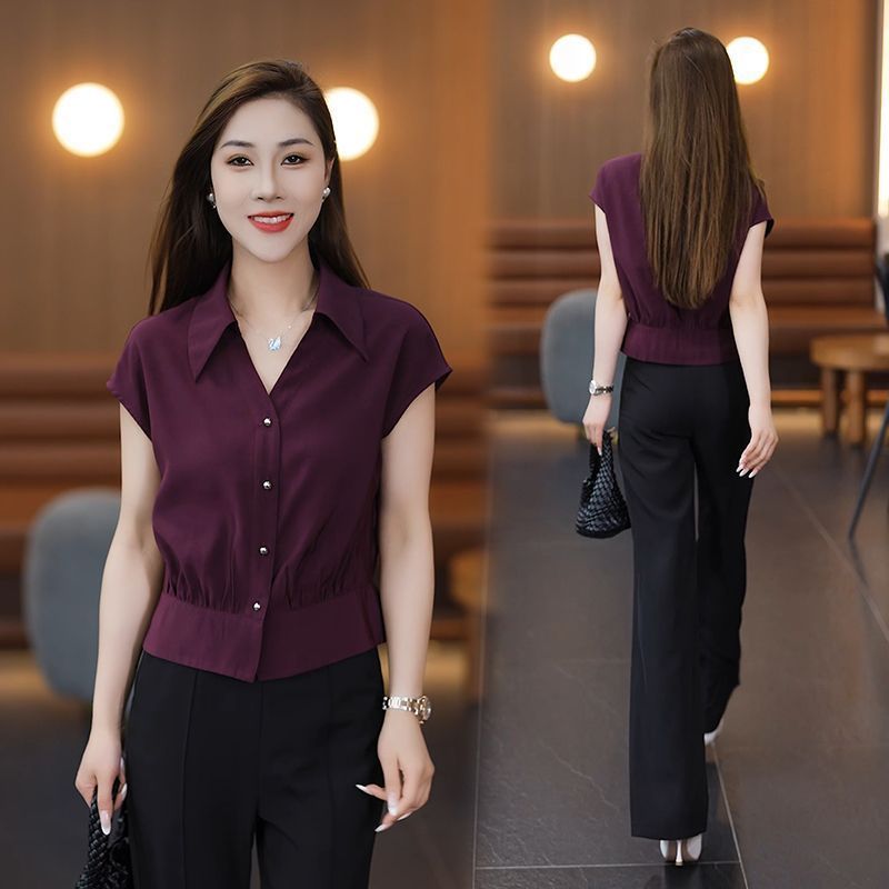 Women's Elegant Short Sleeve Button-Up Shirt