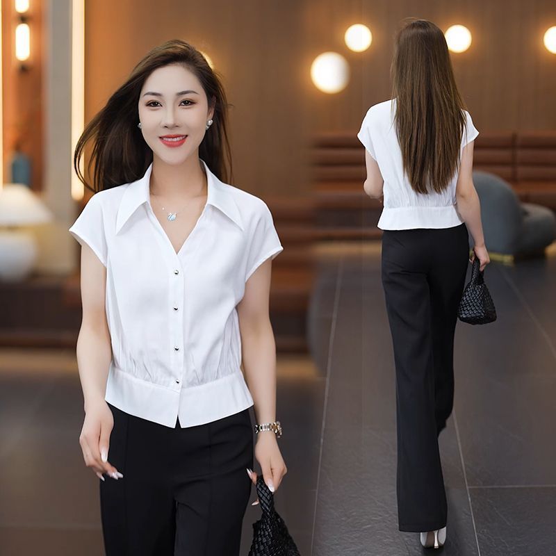 Women's Elegant Short Sleeve Button-Up Shirt