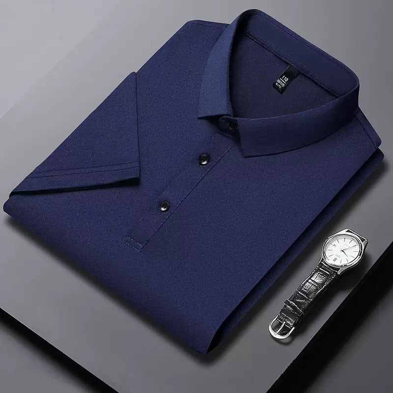Men's Ice Silk Polo Shirt Short Sleeve Solid Color Casual Tee Top