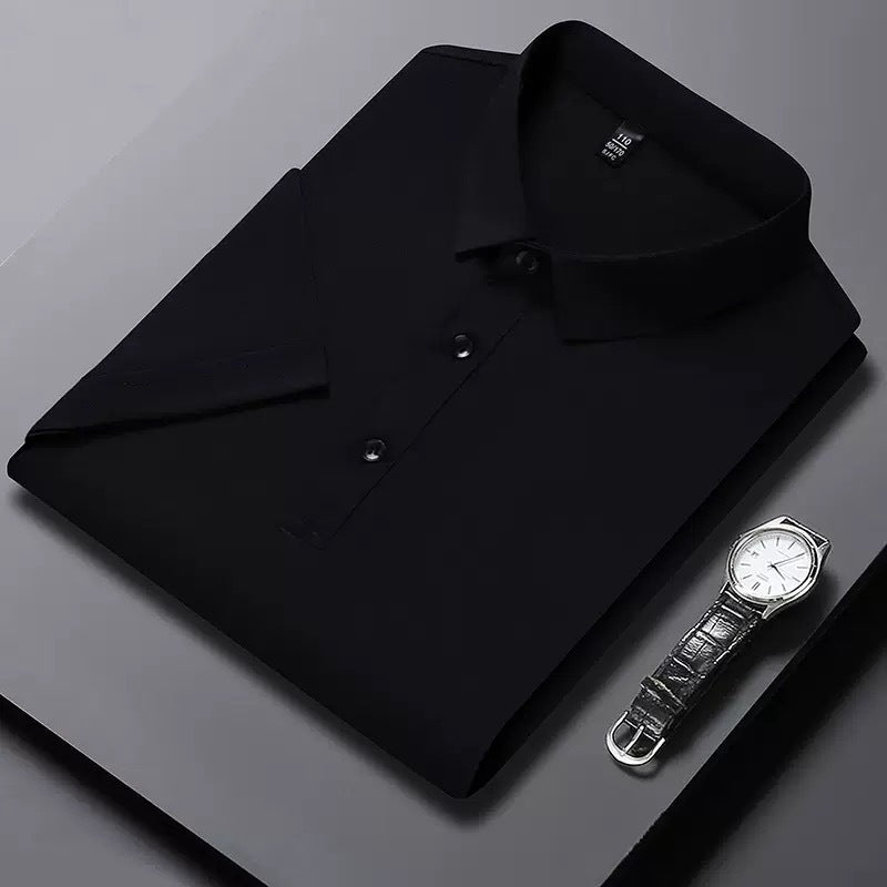 Men's Ice Silk Polo Shirt Short Sleeve Solid Color Casual Tee Top