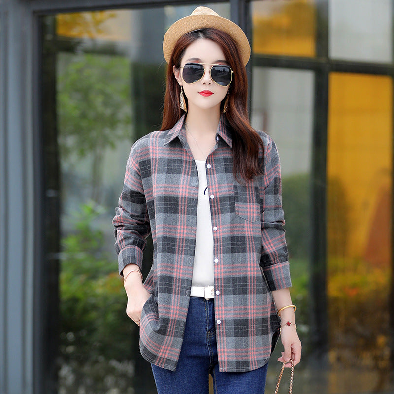 Women's Plaid Square Neck Long Sleeve Slim Fit Shirt