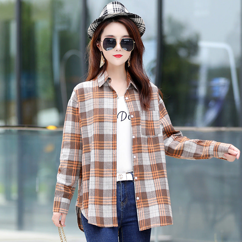 Women's Plaid Square Neck Long Sleeve Slim Fit Shirt
