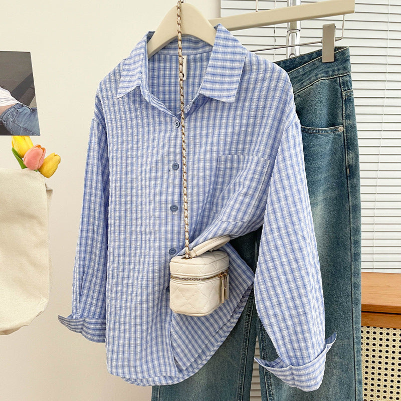 Women's Retro Plaid Long Sleeve Overshirt Shirt