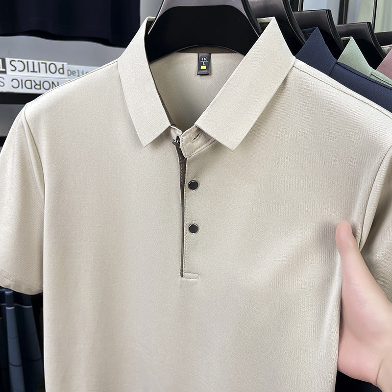 Men's Ice Silk Polo Shirt Short Sleeve Breathable Casual Tee