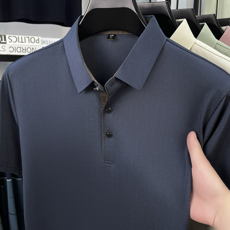 Men's Ice Silk Polo Shirt Short Sleeve Breathable Casual Tee
