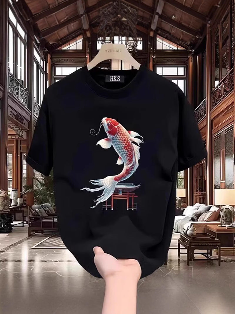 Men's Premium Koi Print Crew Neck Short Sleeve T-Shirt