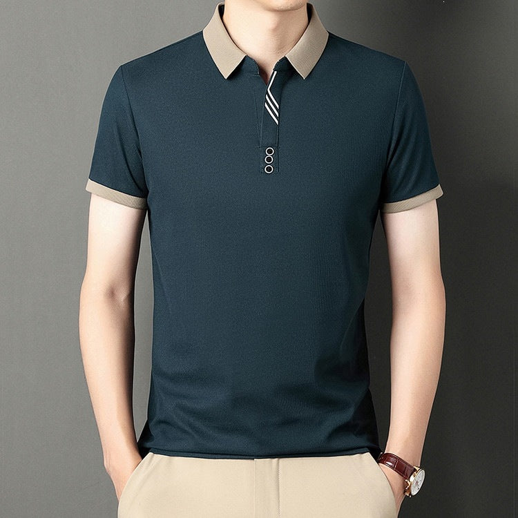 Men's Elastic Polo Shirt Short Sleeve Business Casual Lapel Tee