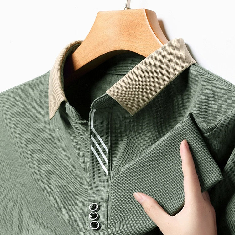 Men's Elastic Polo Shirt Short Sleeve Business Casual Lapel Tee