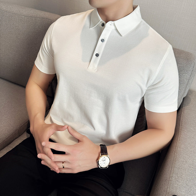 Men's Solid Color Polo Shirt Short Sleeve Business Casual Top