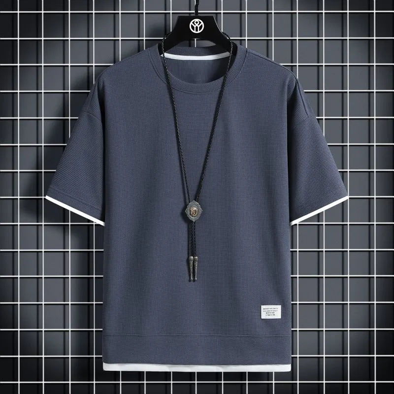 Men's Waffle Knit Layered Look Short Sleeve T-Shirt