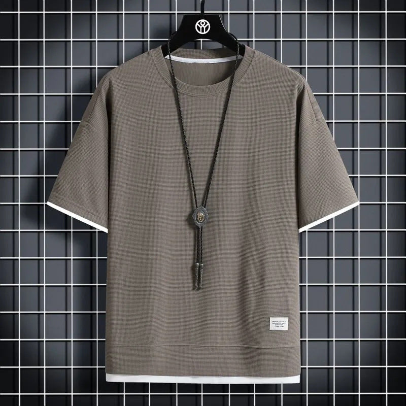 Men's Waffle Knit Layered Look Short Sleeve T-Shirt