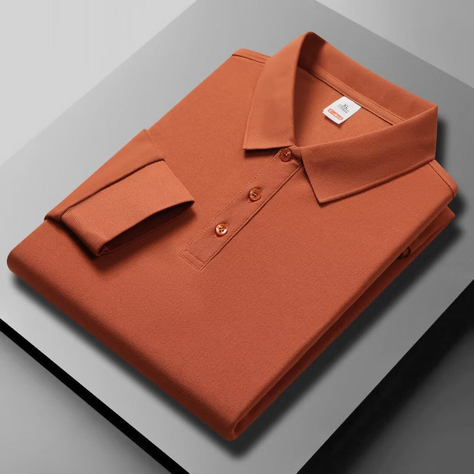 Men's Solid Color Long Sleeve Polo Shirt Lapel Casual Undershirt