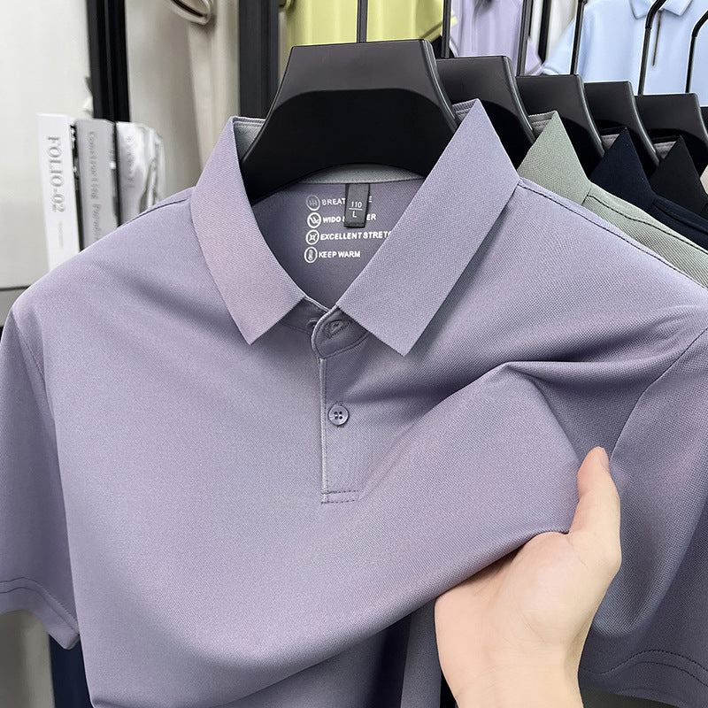 Men's Ice Silk Polo Shirt Short Sleeve Casual Lapel Breathable