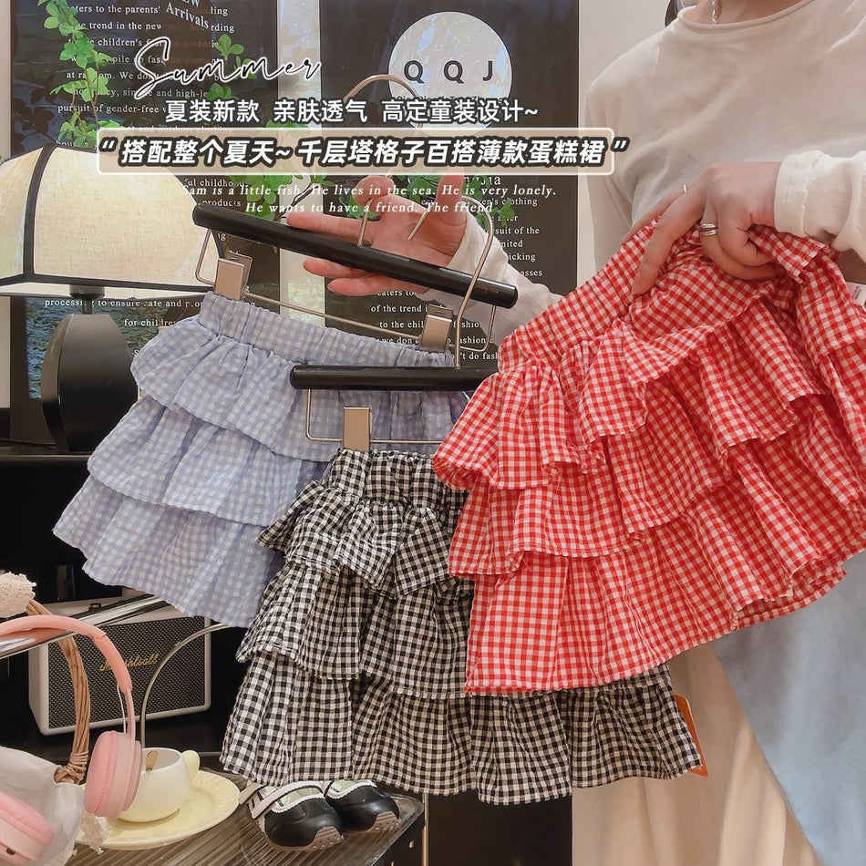 Girls Plaid Tiered Ruffle Princess Mini Skirt