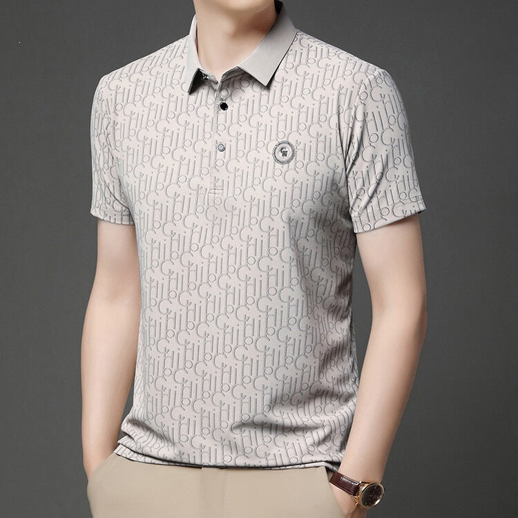 Men's Printed Polo Shirt Short Sleeve Logo Casual Summer Tee