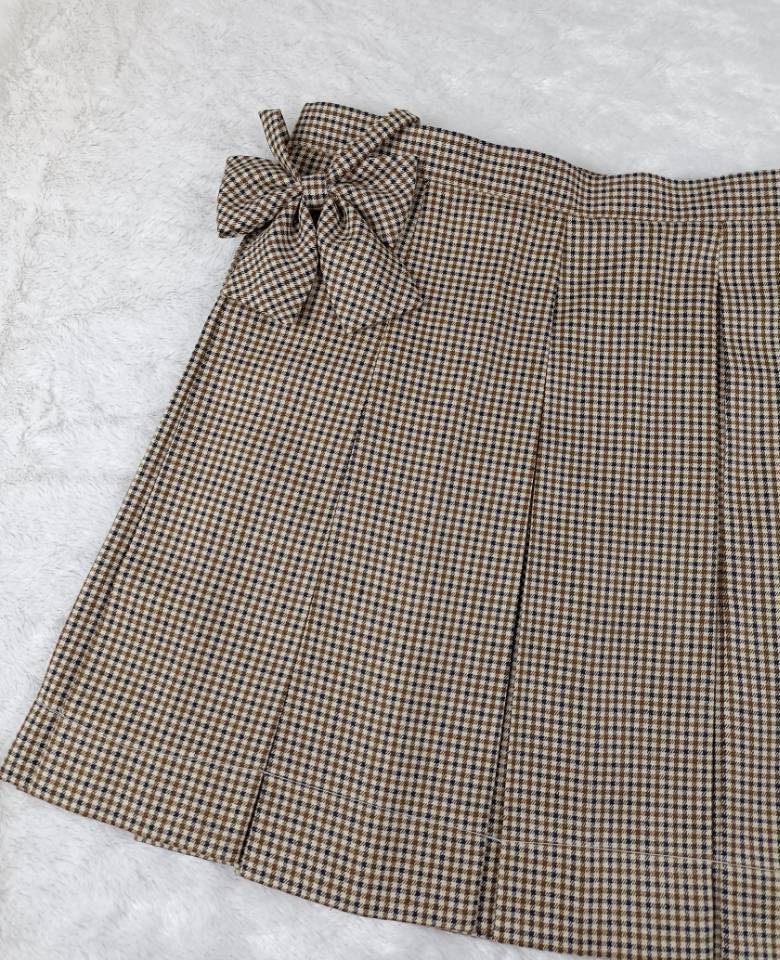Women's Brown Plaid Box Pleated Mini Skirt