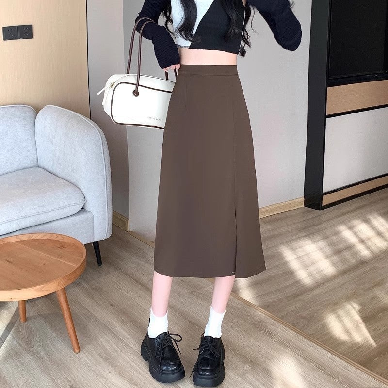Women's Plus Size High Waist Slit A-Line Midi Skirt