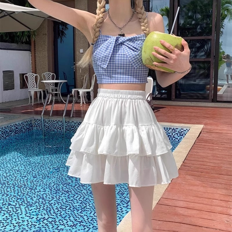 Girls High Waist Tiered Mini Skirt with Lining