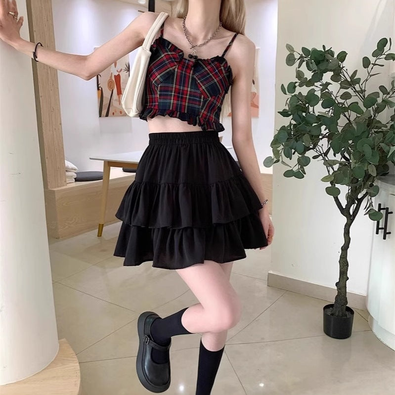 Girls High Waist Tiered Mini Skirt with Lining