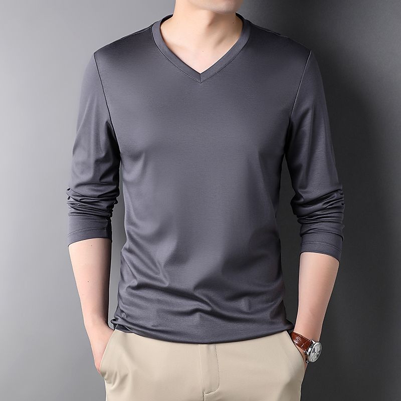 Men's Double Mercerized V-Neck Long Sleeve T-Shirt